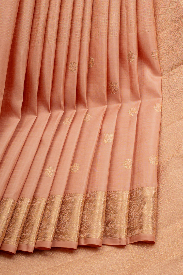 Peach Zari Checks Pure Kanchipuram Silk Saree