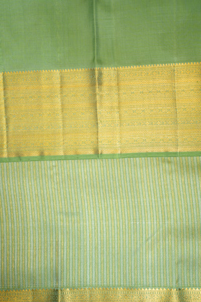 Pastel Green Zari Panel Brocade Pure Kanchipuram Silk Saree - Clio Silks