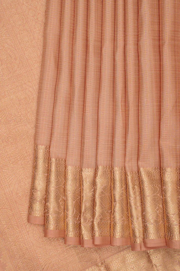 Peach Zari Checks Pure Kanchipuram Silk Saree