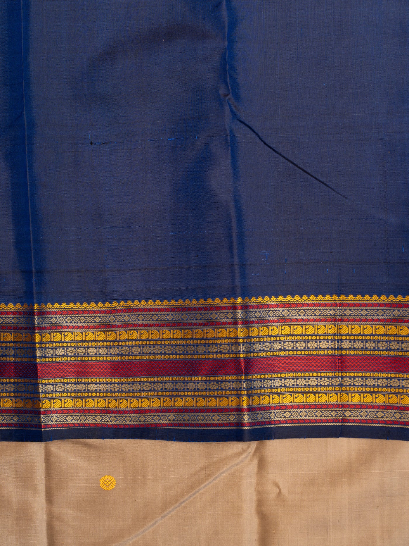 Beige and blue without zari pure Kanchipuram silk saree