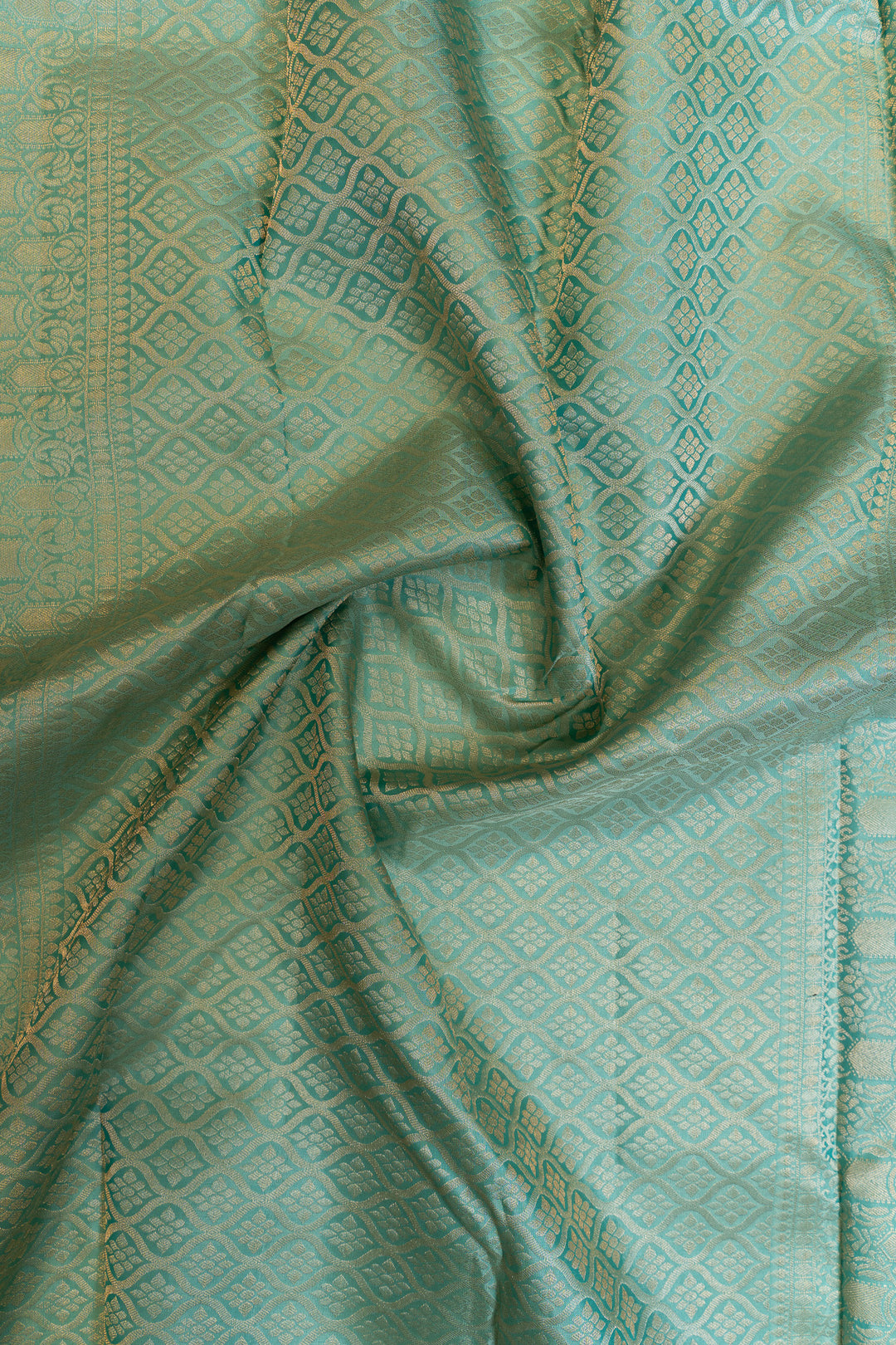 Cyan blue floral brocade pure Kanchipuram silk saree