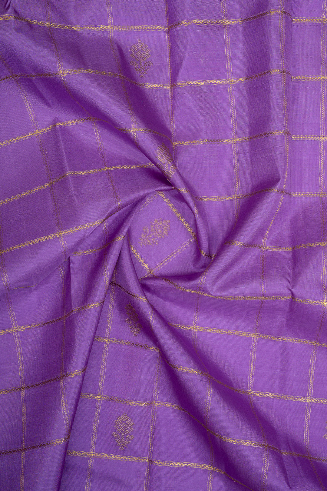 Purple and brown Jamdani checks pure kanchipuram silk saree