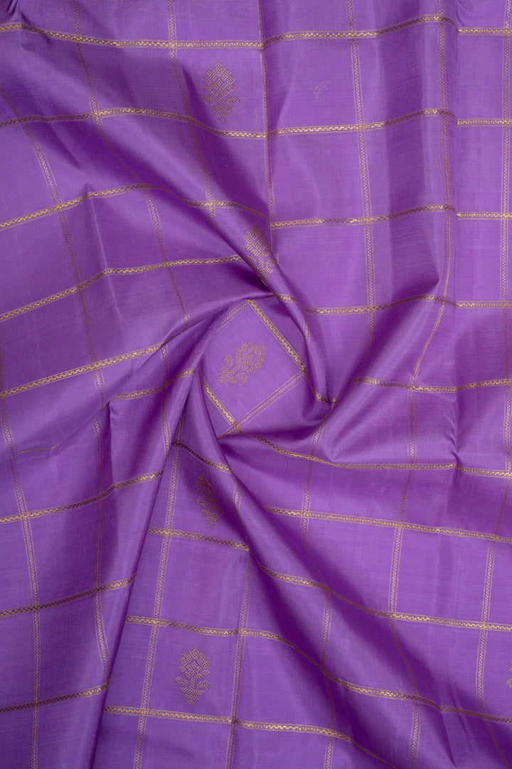 Purple and brown Jamdani checks pure kanchipuram silk saree