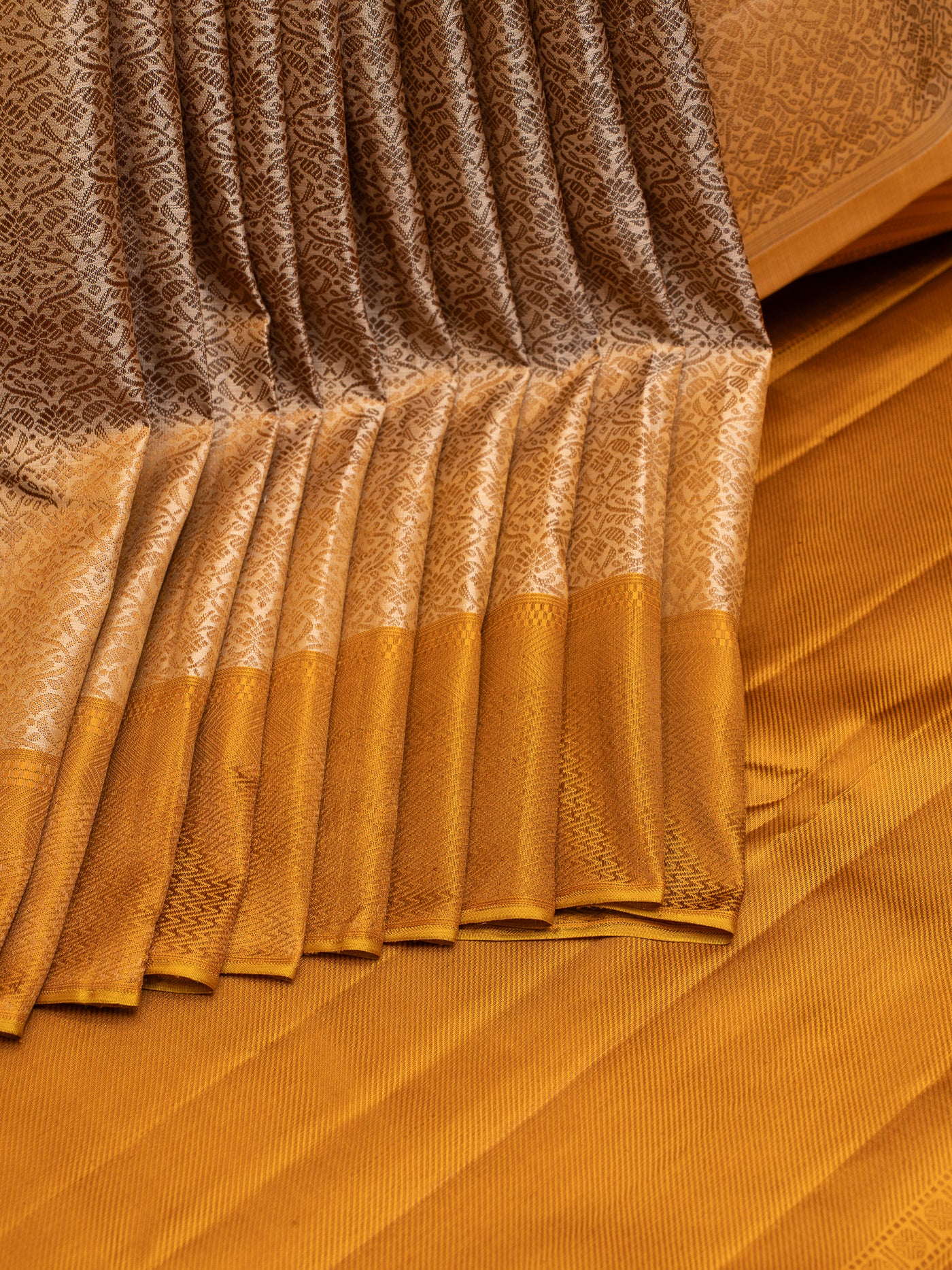 Khaki Gold Thread Brocade Pure Kanchipuram Silk Saree