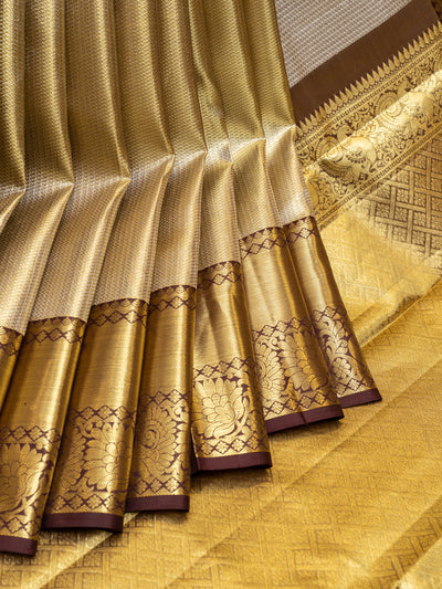 Gold and brown tissue brocade pure Kanchipuram silk saree