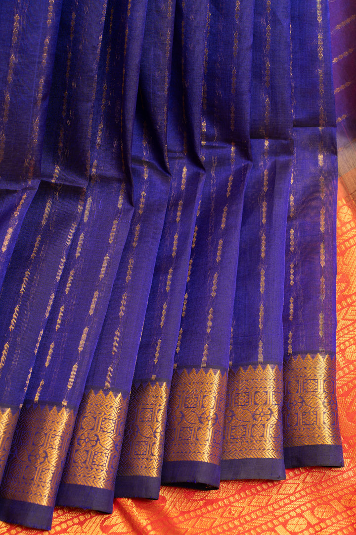 Indigo blue stripes pure silk cotton saree