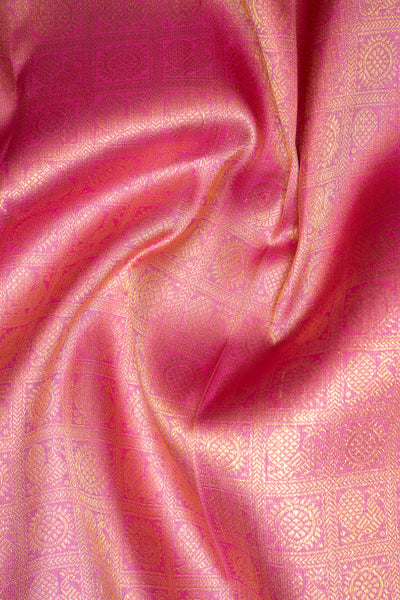 Pastel Pink Brocade Checks Pure Kanchipuram Silk Saree - Clio Silks