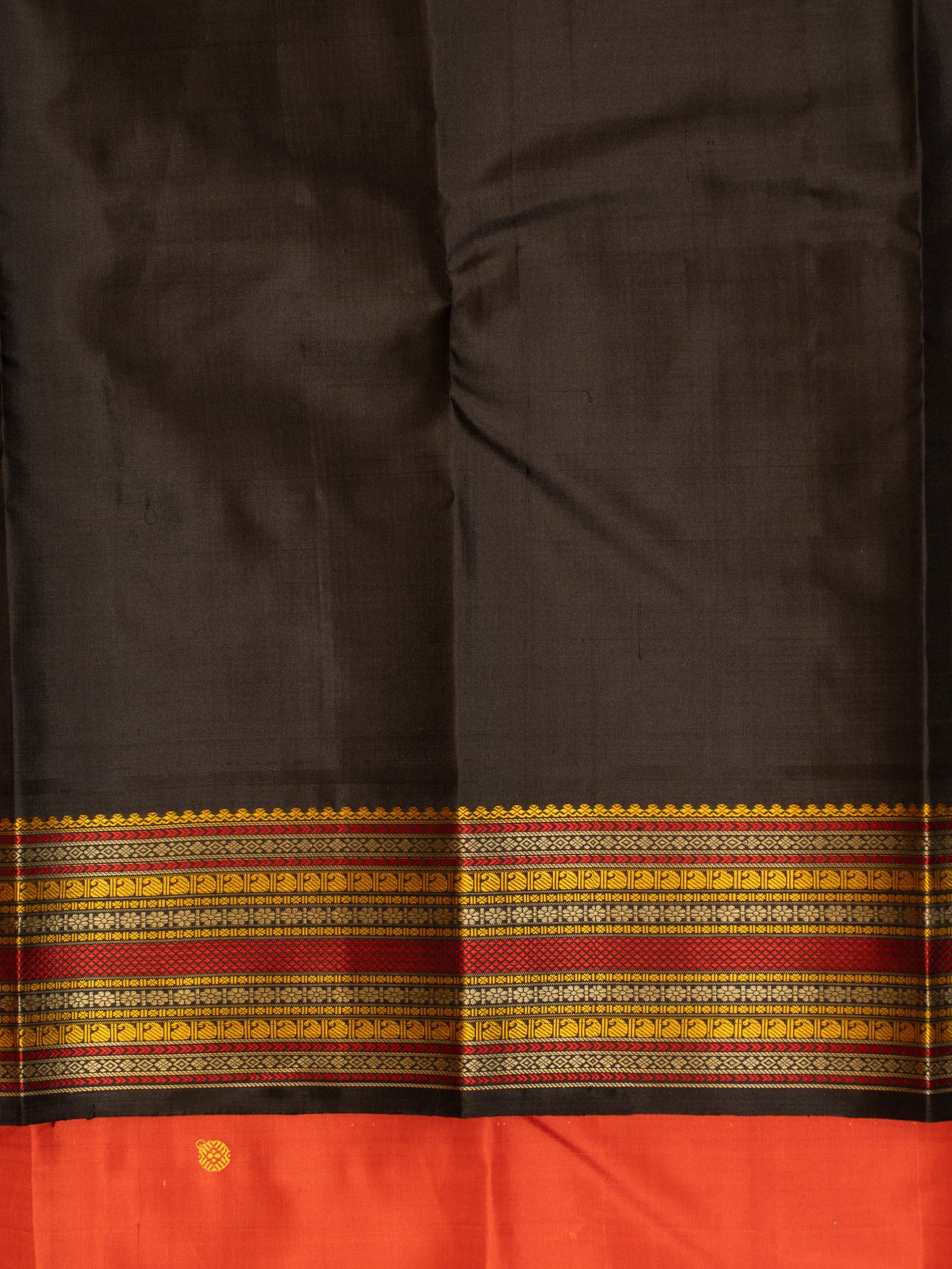 Red and black without zari pure Kanchipuram silk saree