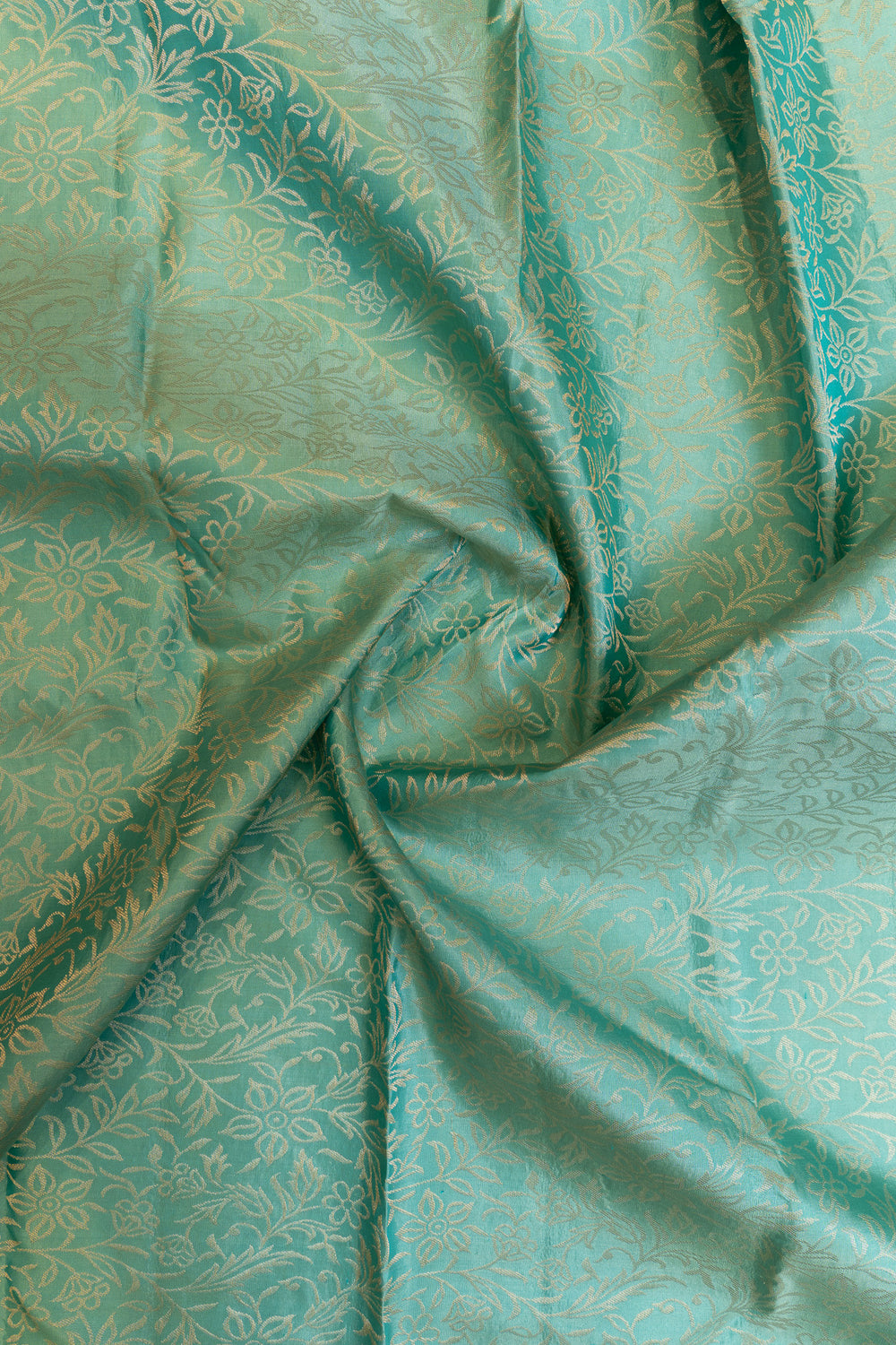 Cyan blue floral brocade pure Kanchipuram silk saree