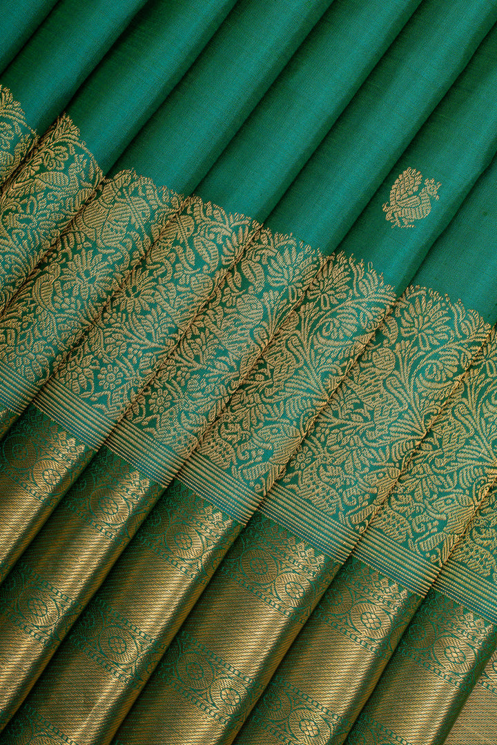 Forest Green Vanasingaram Turning Border Pure Kanchipuram Silk Saree