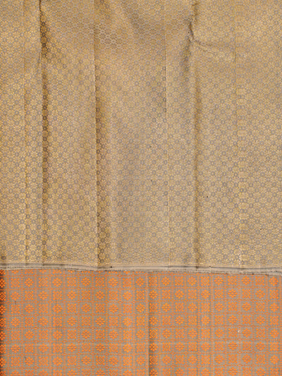 Rust and Grey Thread Brocade Borderless Pure Kanchipuram Silk Saree