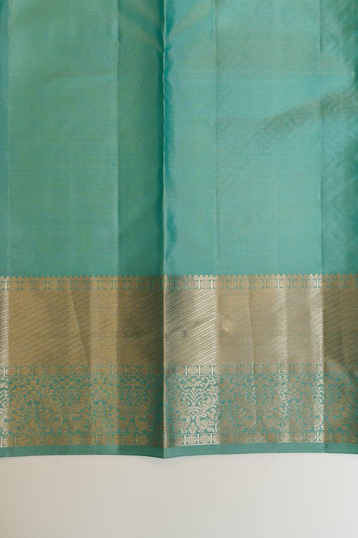 Cyan blue floral brocade pure Kanchipuram silk saree