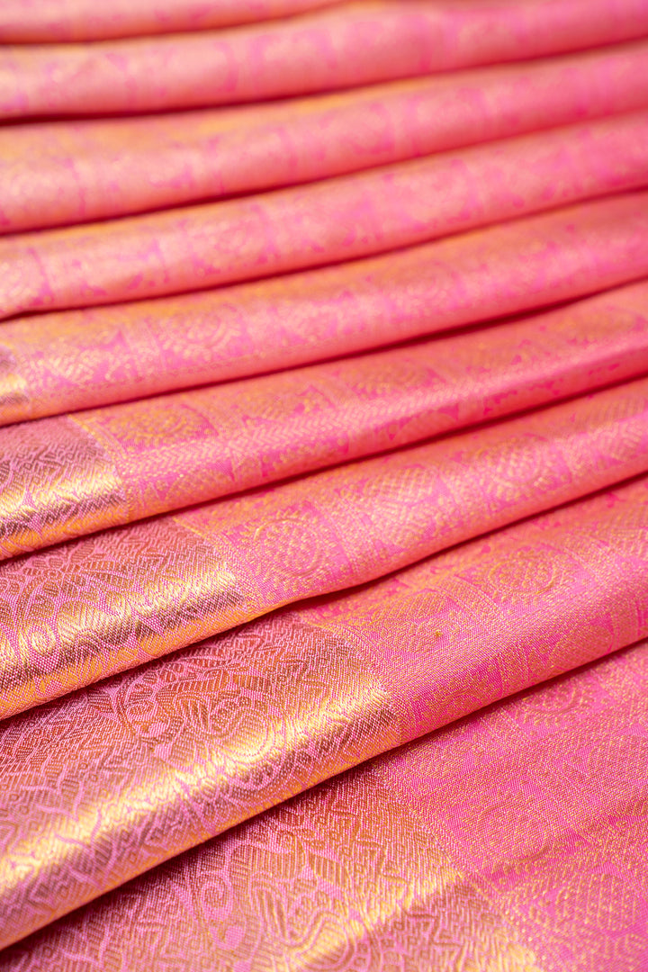 Pastel Pink Brocade Checks Pure Kanchipuram Silk Saree - Clio Silks