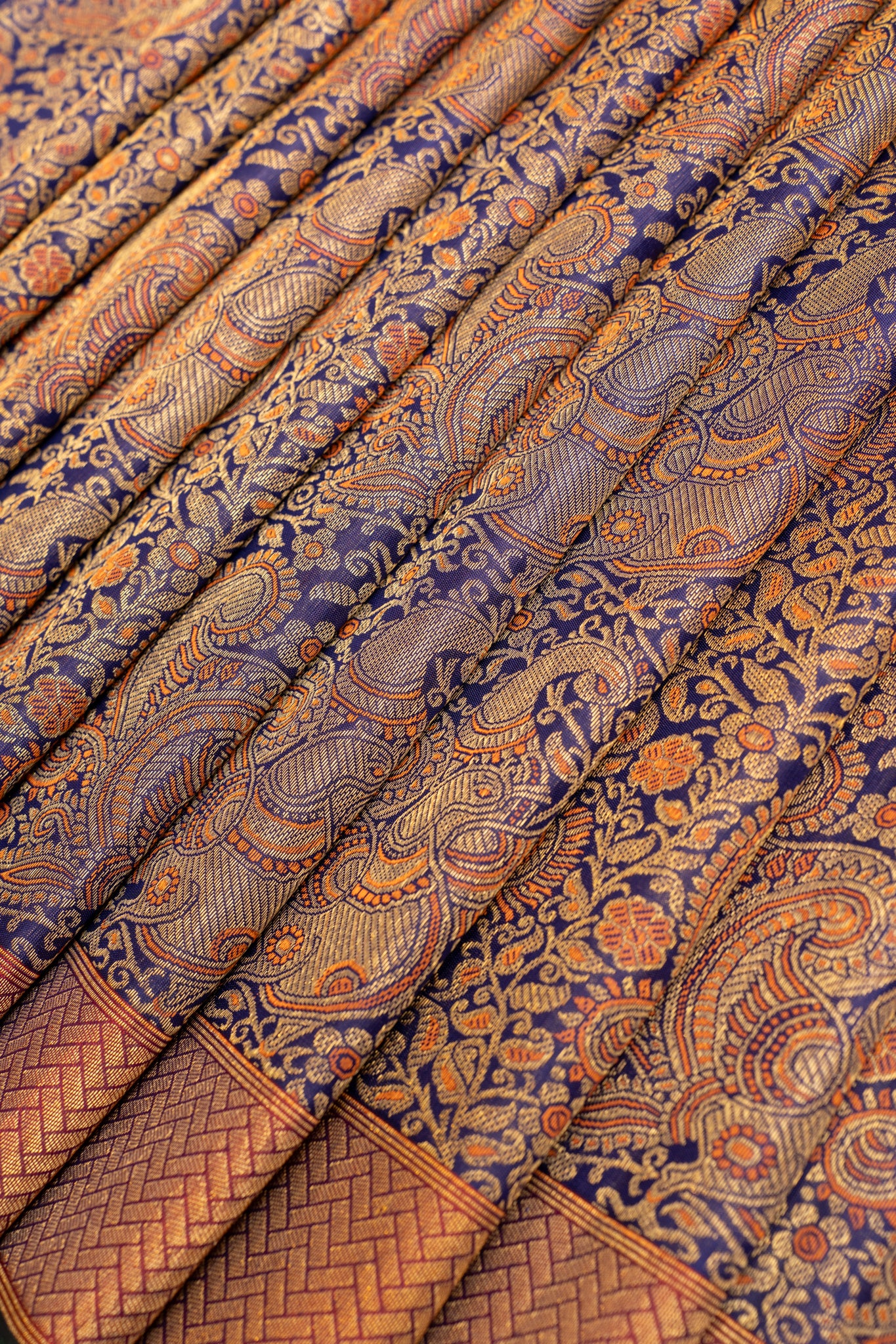 Royal blue Kalamkari brocade pure zari Kanchipuram silk saree