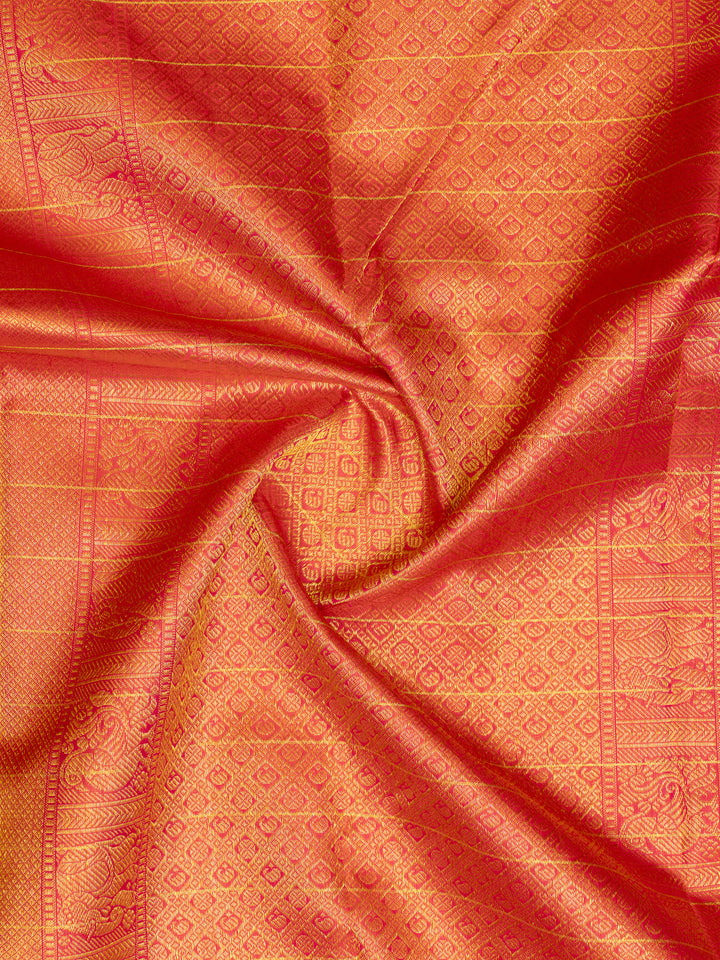 Navy Blue and Peach Pure Kanchipuram Silk Saree