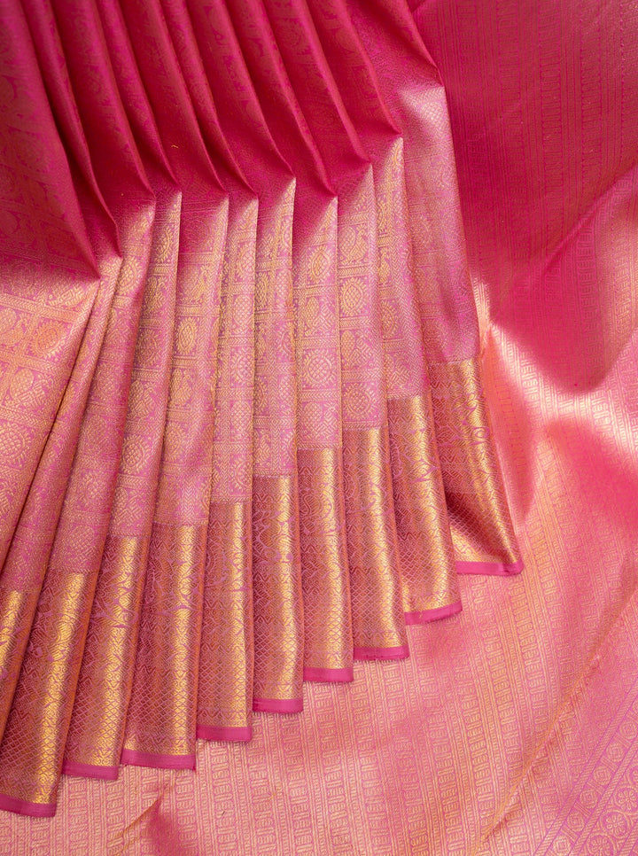 Pastel Pink Brocade Checks Pure Kanchipuram Silk Saree - Clio Silks