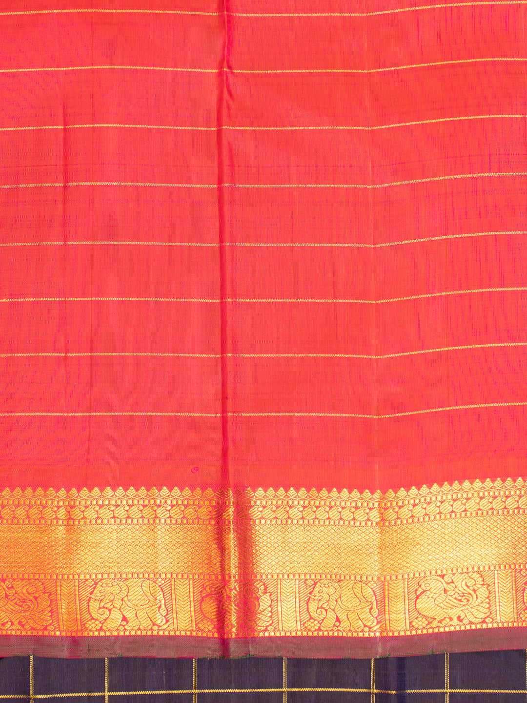 Navy Blue and Peach Pure Kanchipuram Silk Saree