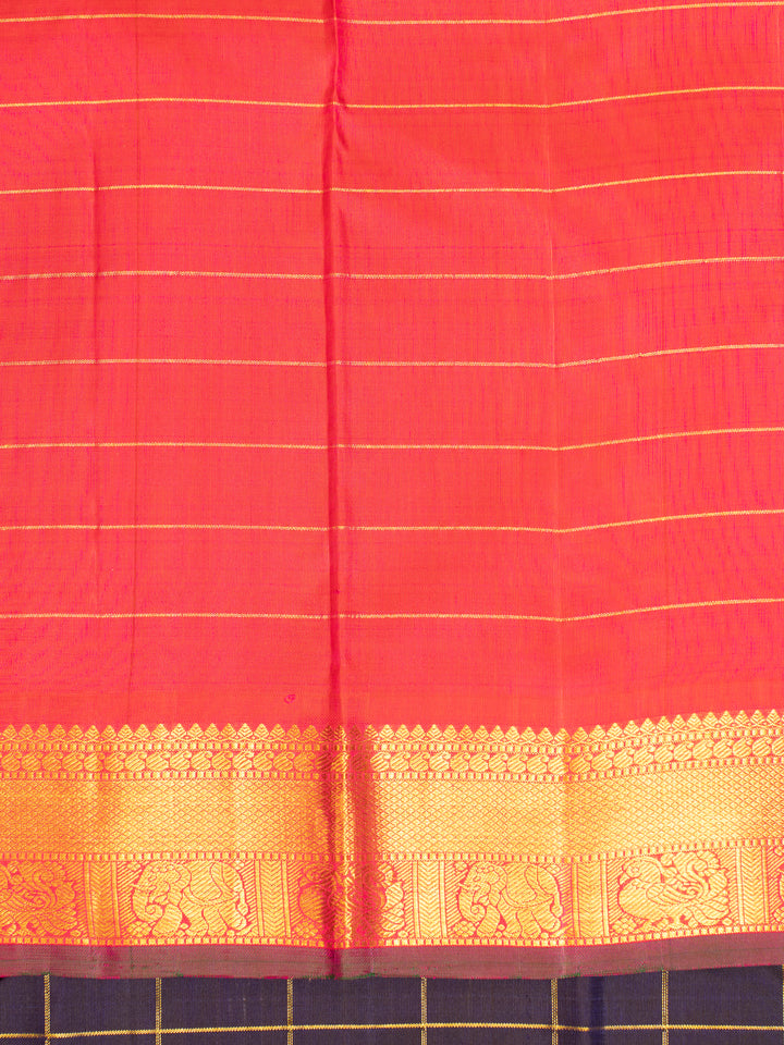 Navy Blue and Peach Pure Kanchipuram Silk Saree