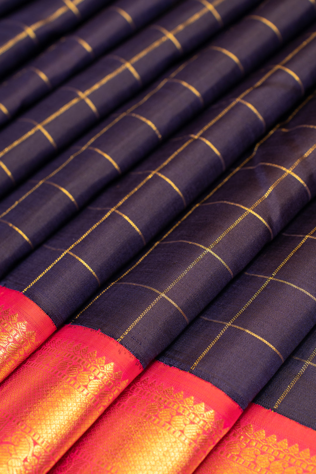 Navy Blue and Peach Pure Kanchipuram Silk Saree