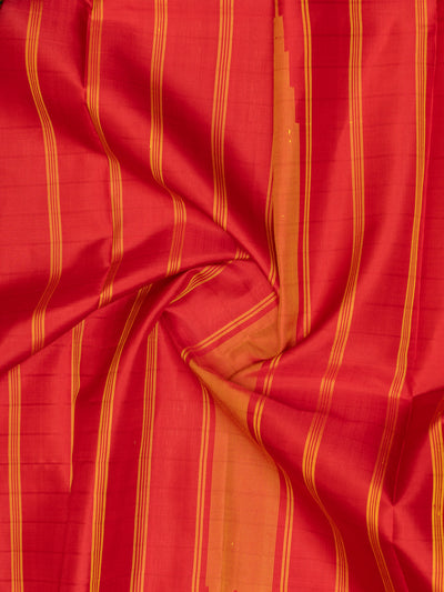 Cream and red checks without zari pure Kanchipuram silk saree