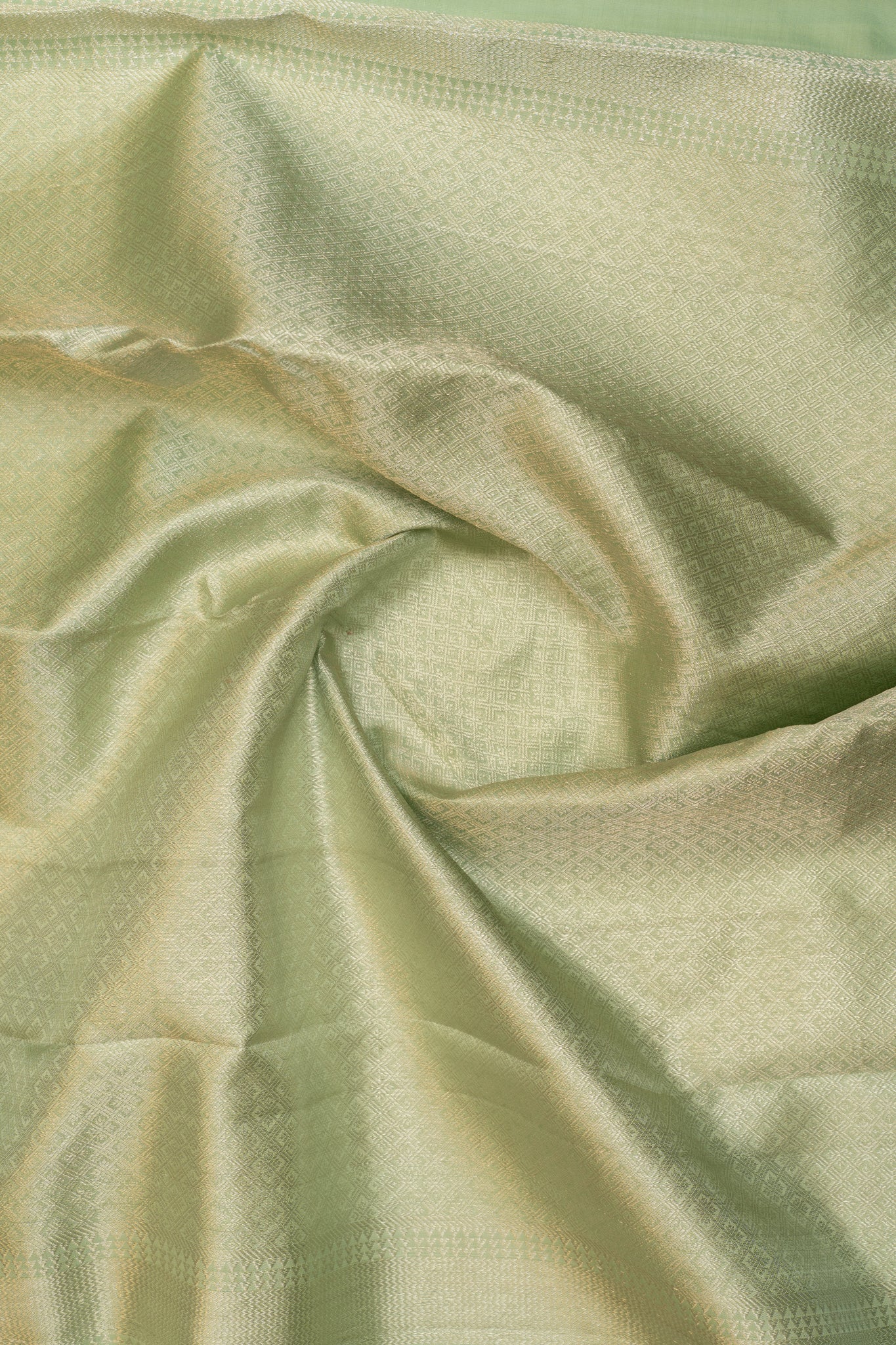 Pastel green borderless pure brocade Kanchipuram silk saree