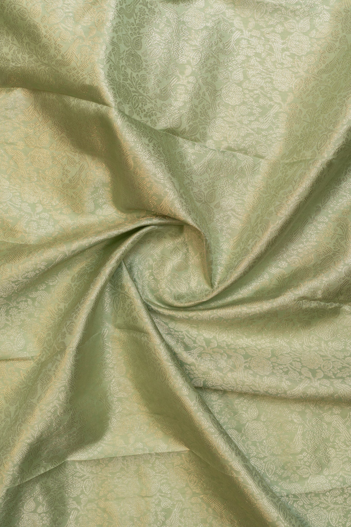 Pastel green borderless pure brocade Kanchipuram silk saree