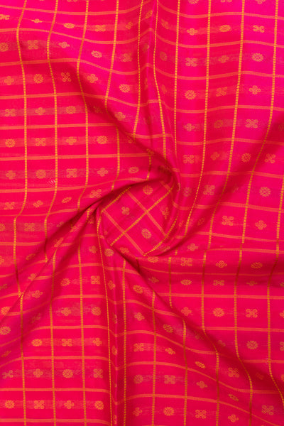 Magenta pink thread checks pure silk cotton saree