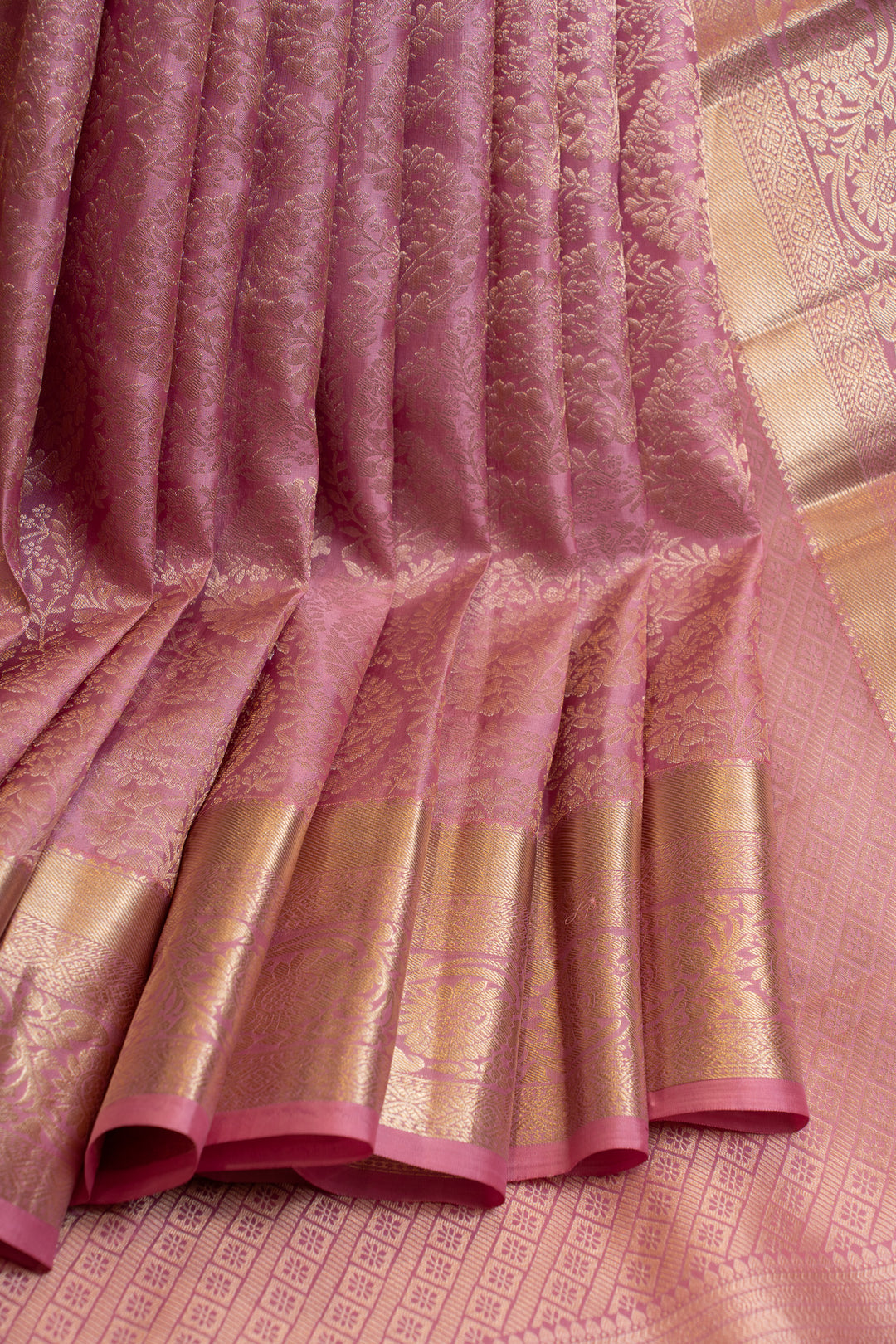 Lotus pink paisley brocade pure Kanchipuram silk saree