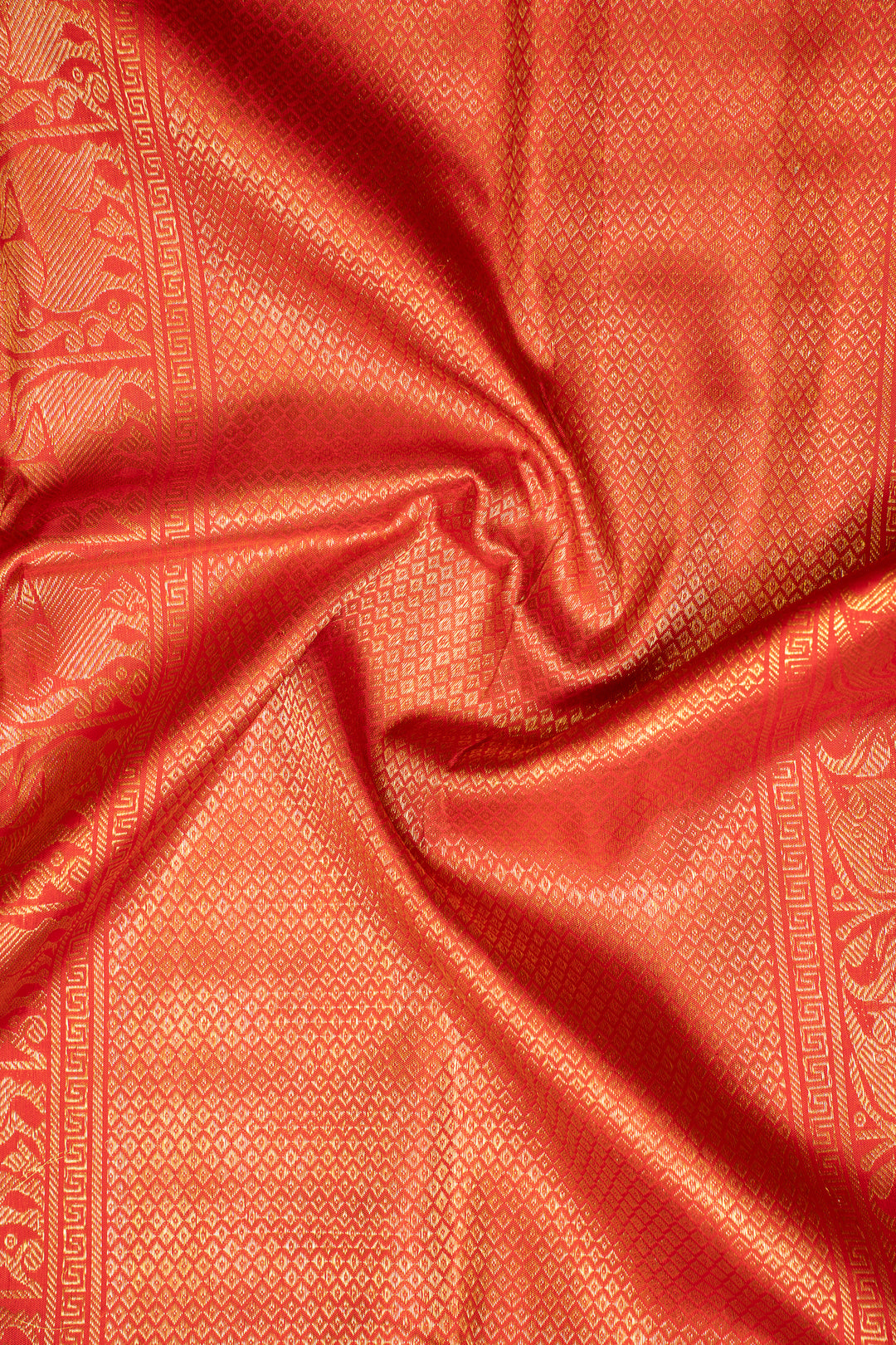 Maroon and Rust Orange Stripes Pure Zari Kanjivaram Silk Saree - Clio Silks