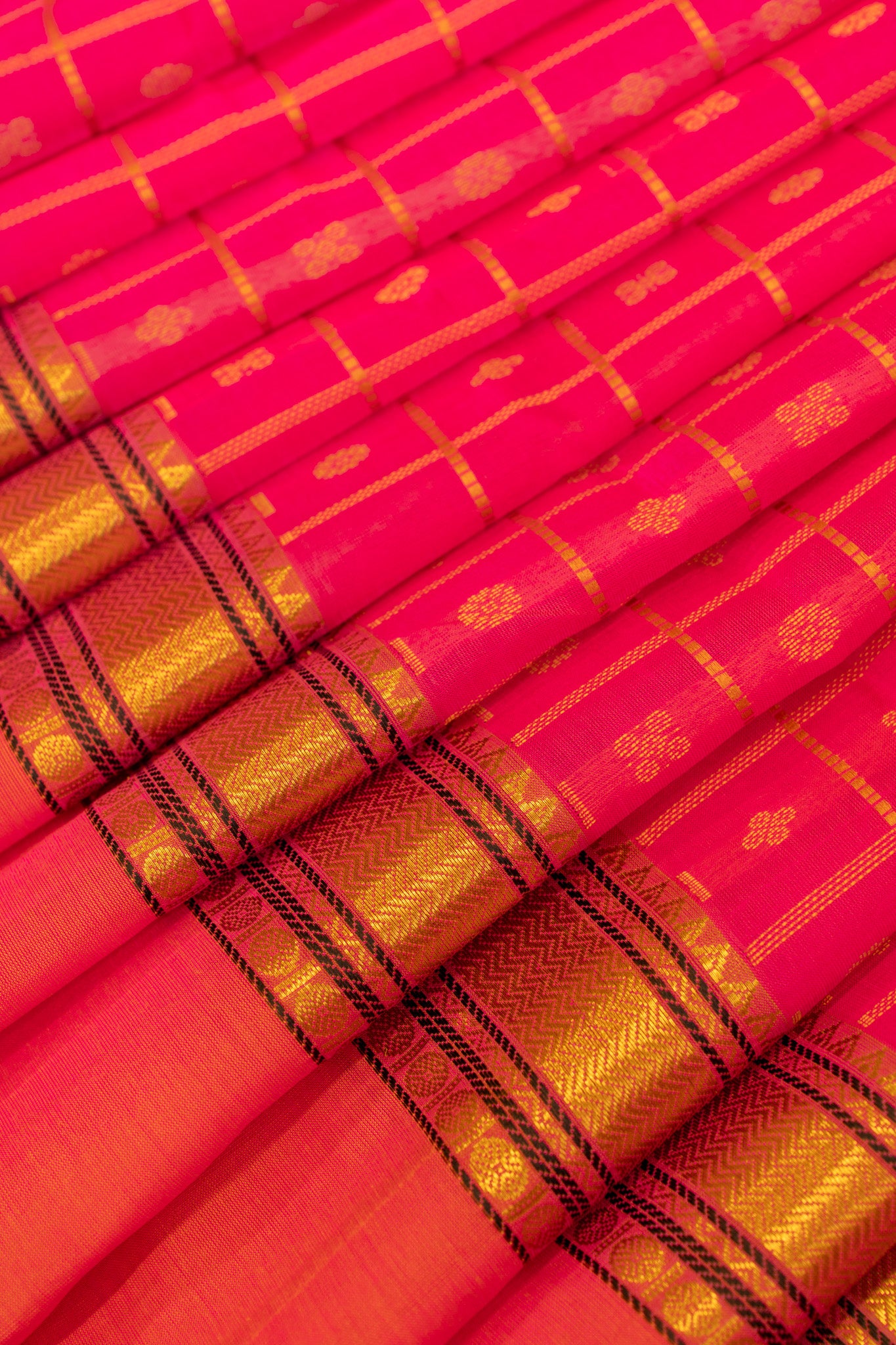 Magenta pink thread checks pure silk cotton saree