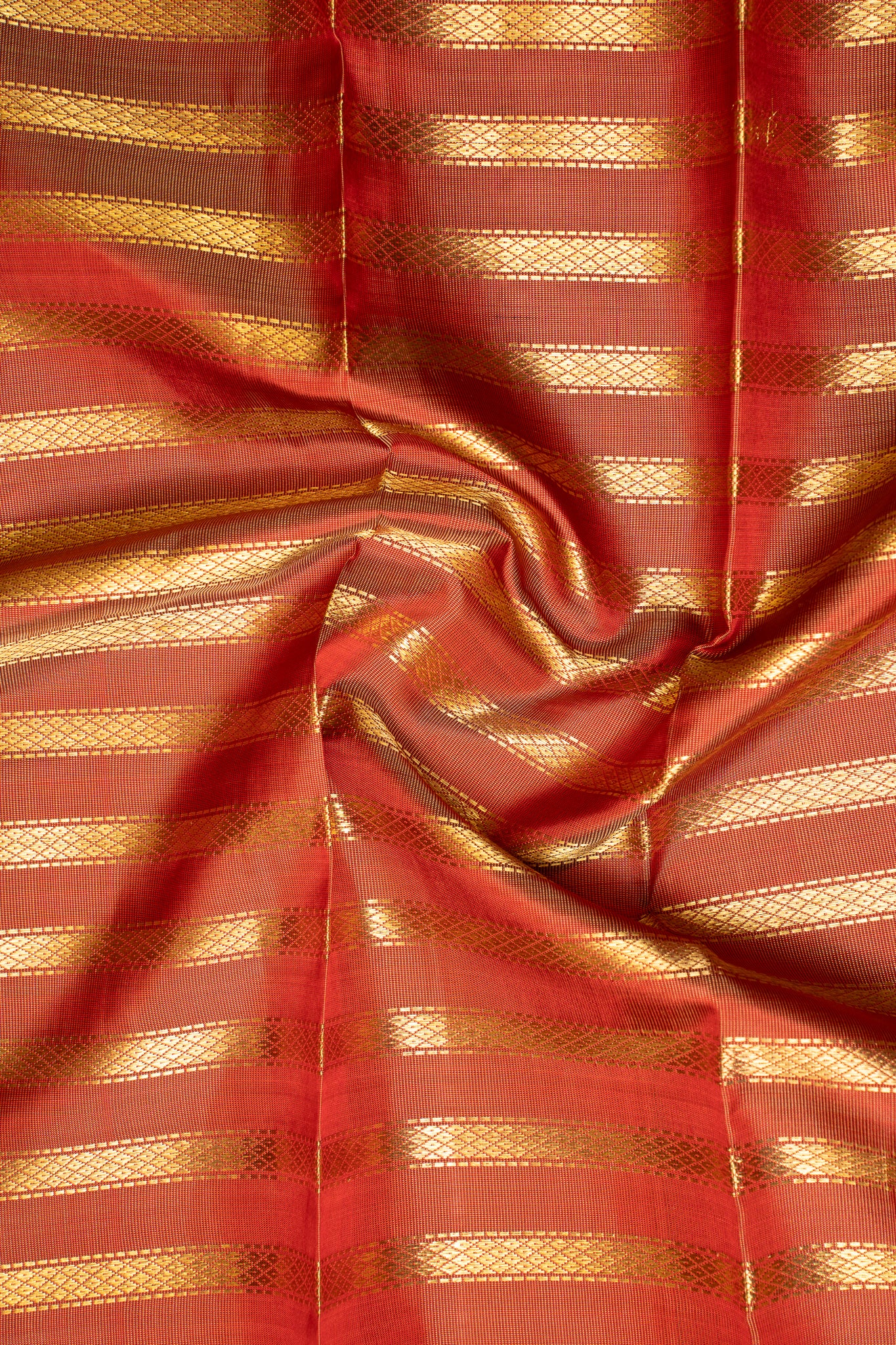 Maroon and Rust Orange Stripes Pure Zari Kanjivaram Silk Saree - Clio Silks