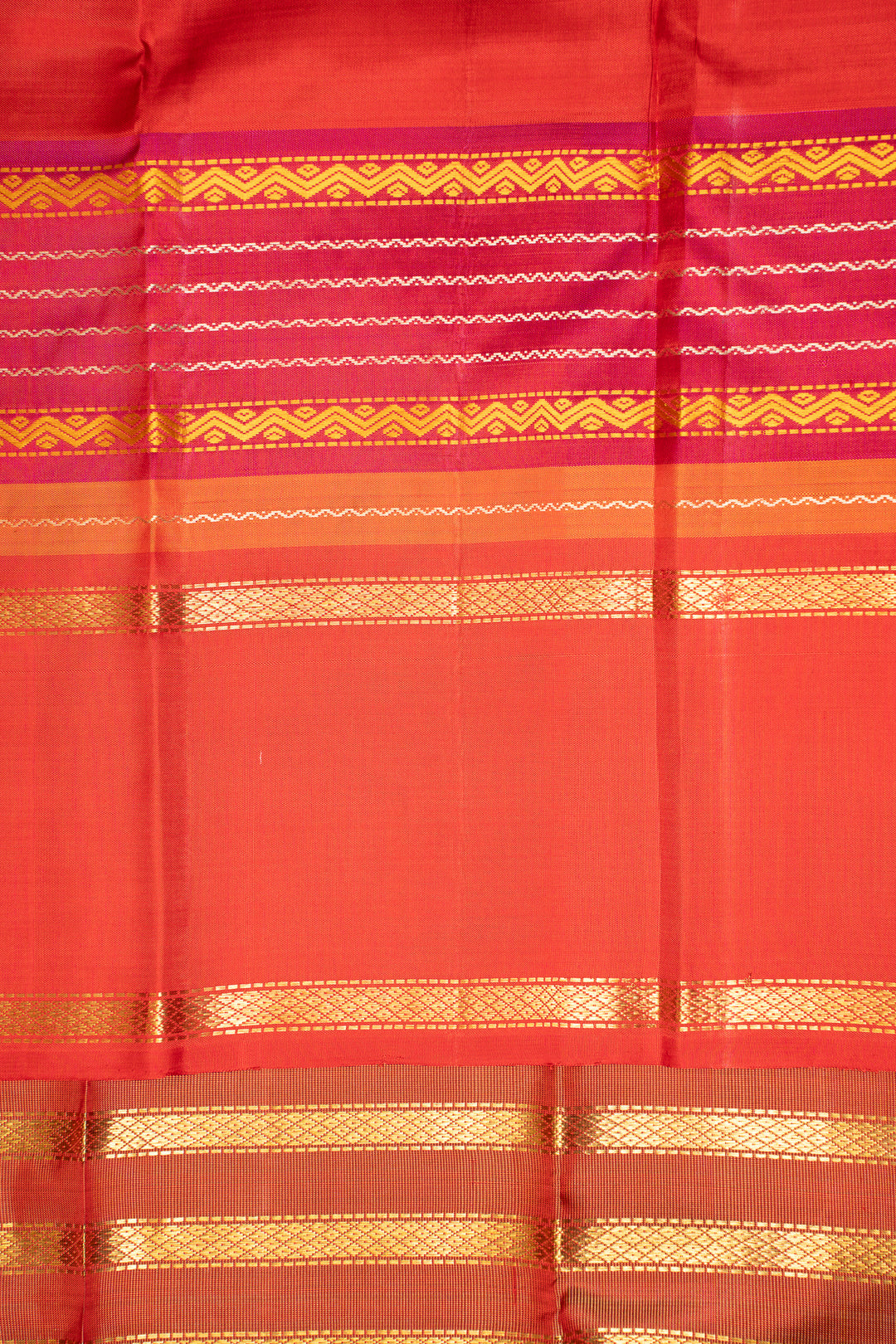 Maroon and Rust Orange Stripes Pure Zari Kanjivaram Silk Saree - Clio Silks