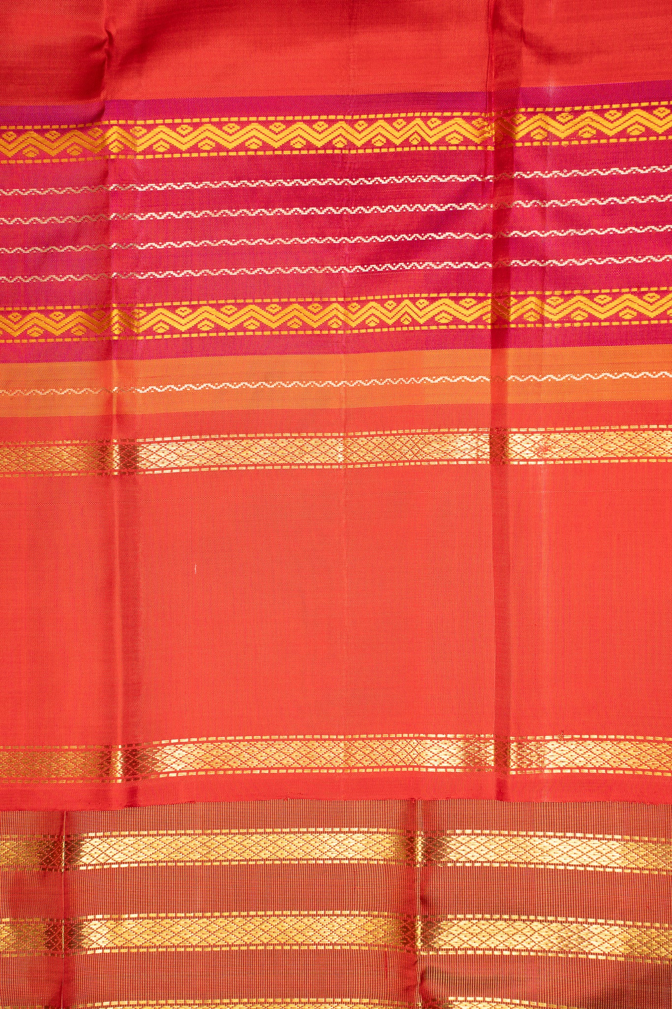 Maroon and Rust Orange Stripes Pure Zari Kanjivaram Silk Saree - Clio Silks