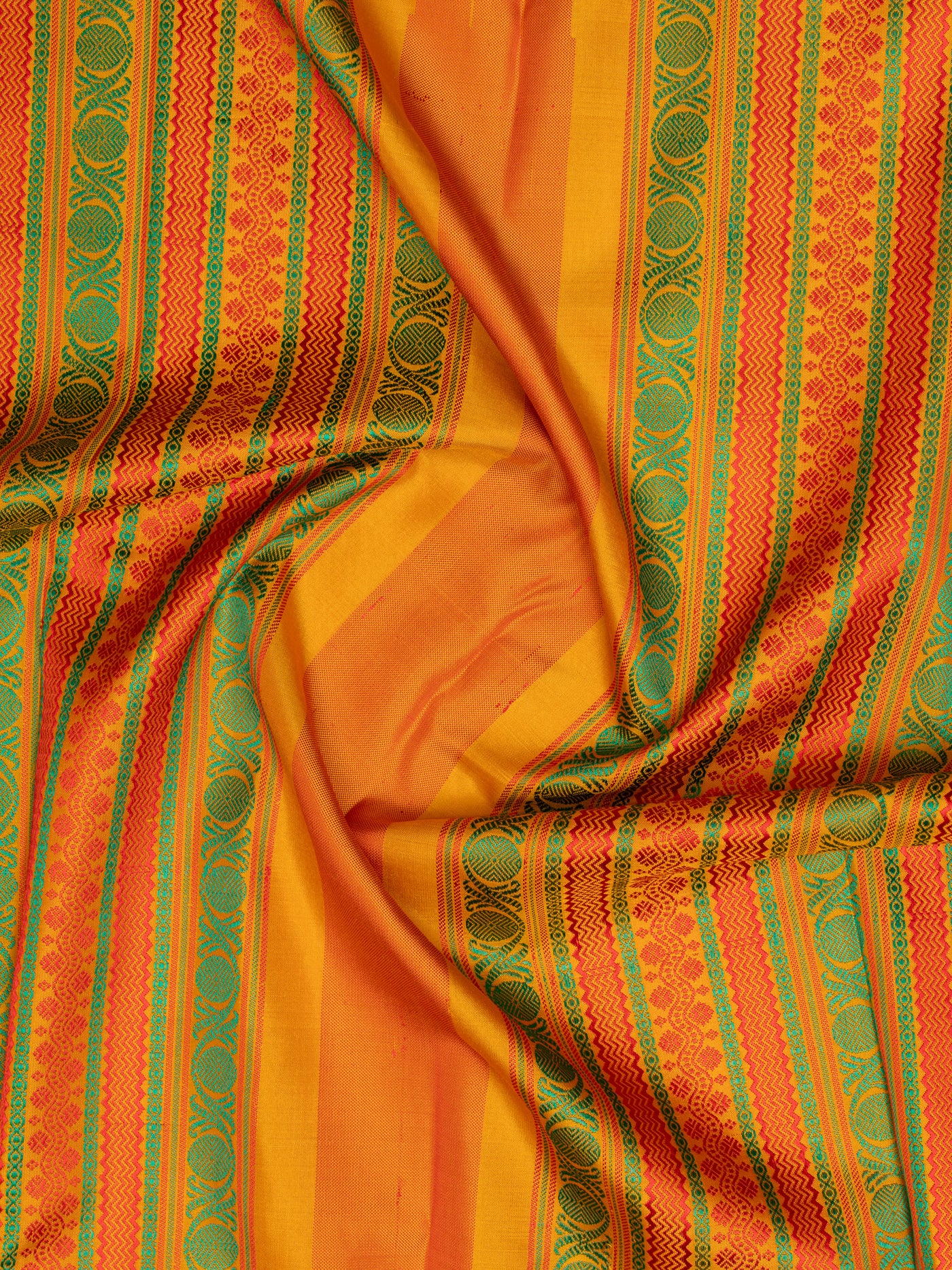 Red and mustard podikattam without zari pure Kanchipuram silk saree