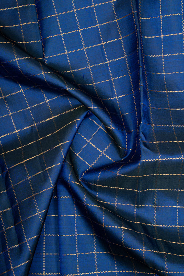 MS Blue Zari Checks Pure Kanchipuram Silk Saree