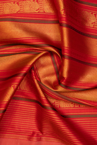 Ivory and red varisaipettu pure zari Kanchipuram silk saree