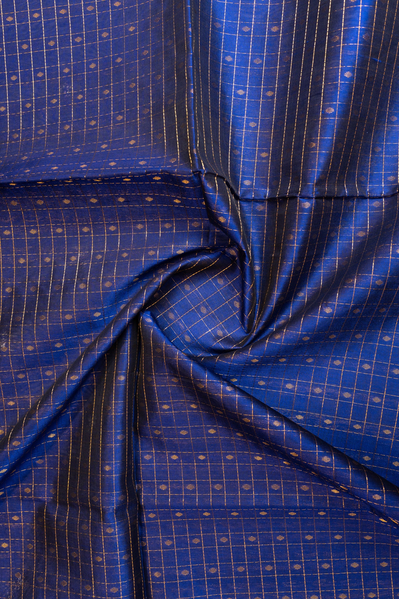 Ink blue zari checks pure silk cotton saree