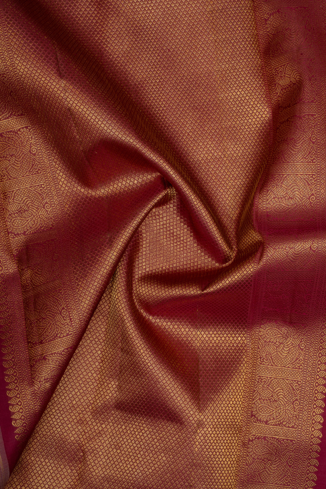 Oyster Pink and Maroon Zari Checks Pure Kanchipuram Silk Saree