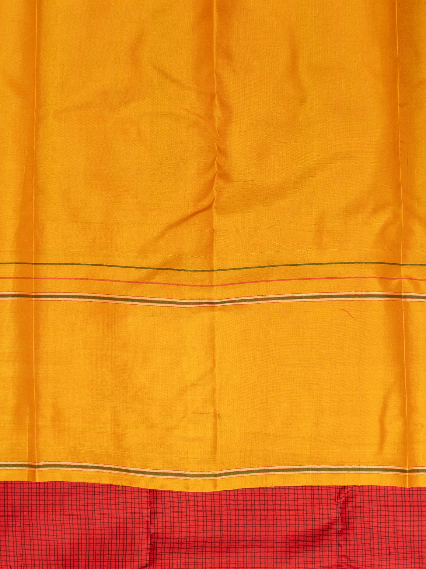 Red and mustard podikattam without zari pure Kanchipuram silk saree