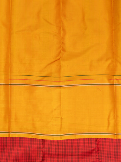 Red and mustard podikattam without zari pure Kanchipuram silk saree