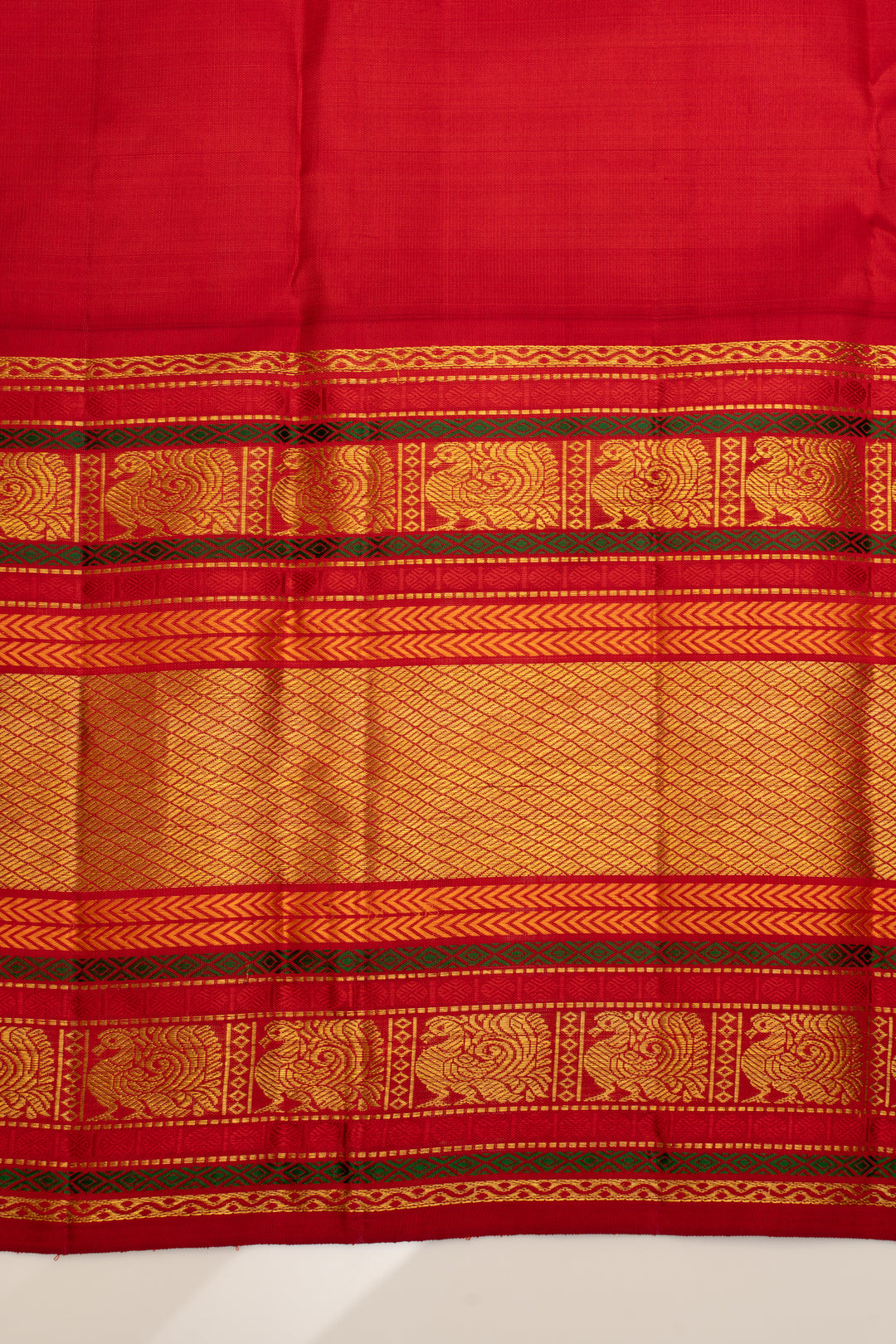Ivory and red varisaipettu pure zari Kanchipuram silk saree