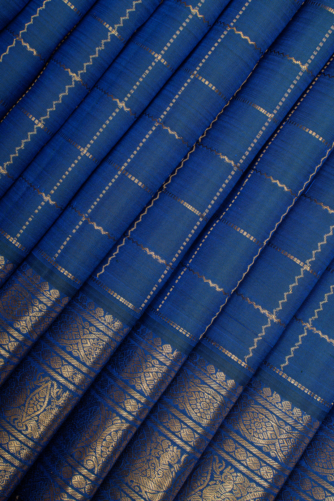 MS Blue Zari Checks Pure Kanchipuram Silk Saree