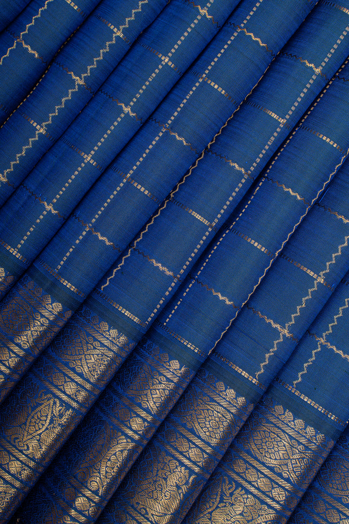 MS Blue Zari Checks Pure Kanchipuram Silk Saree