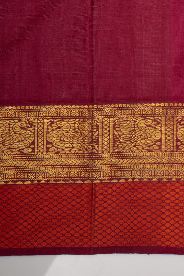 Oyster Pink and Maroon Zari Checks Pure Kanchipuram Silk Saree