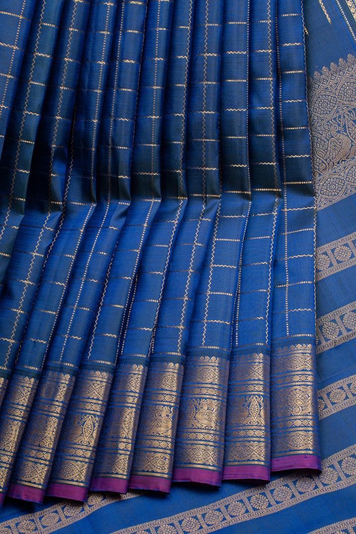 MS Blue Zari Checks Pure Kanchipuram Silk Saree