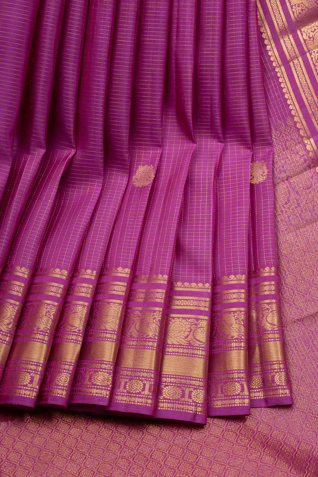Purple Zari Checks Pure Kanchipuram Silk Saree