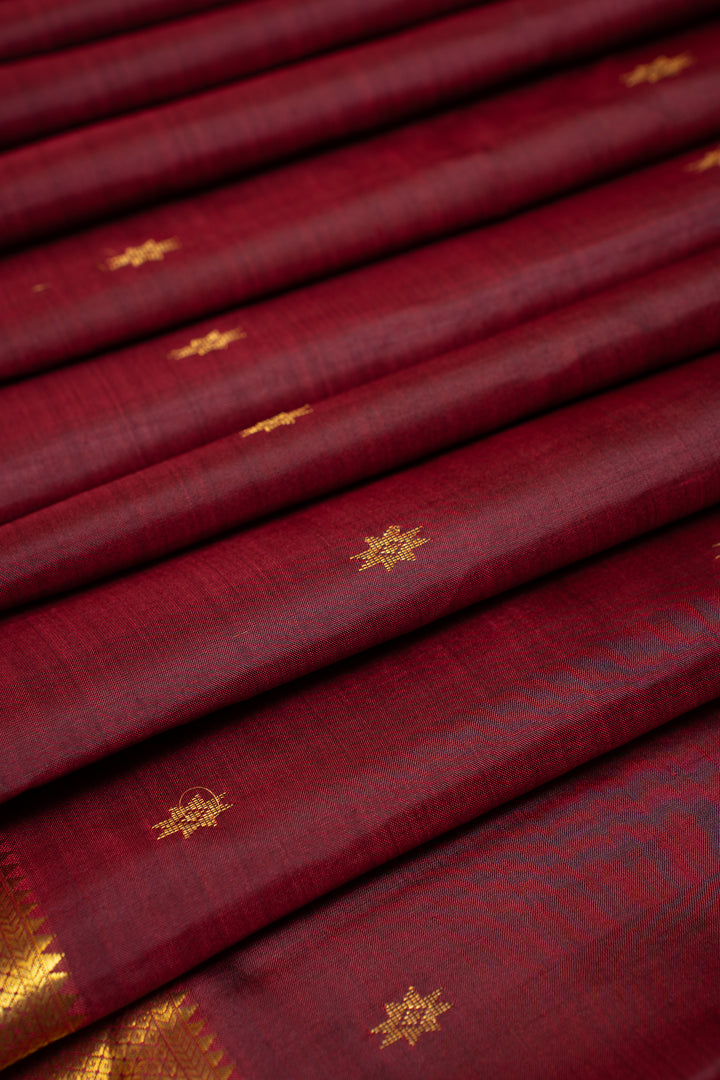 Maroon and Gold Traditional Pure Kanchipuram Silk Saree - Clio Silks