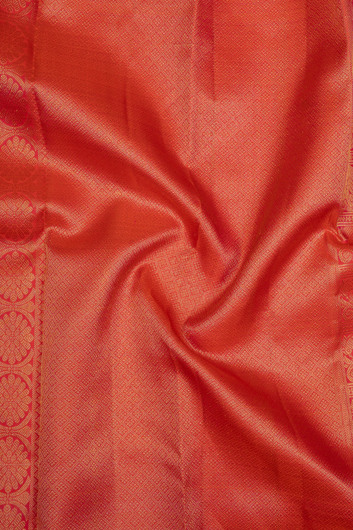 Peach Orange Vairaoosi Pure Kanchipuram Silk Saree