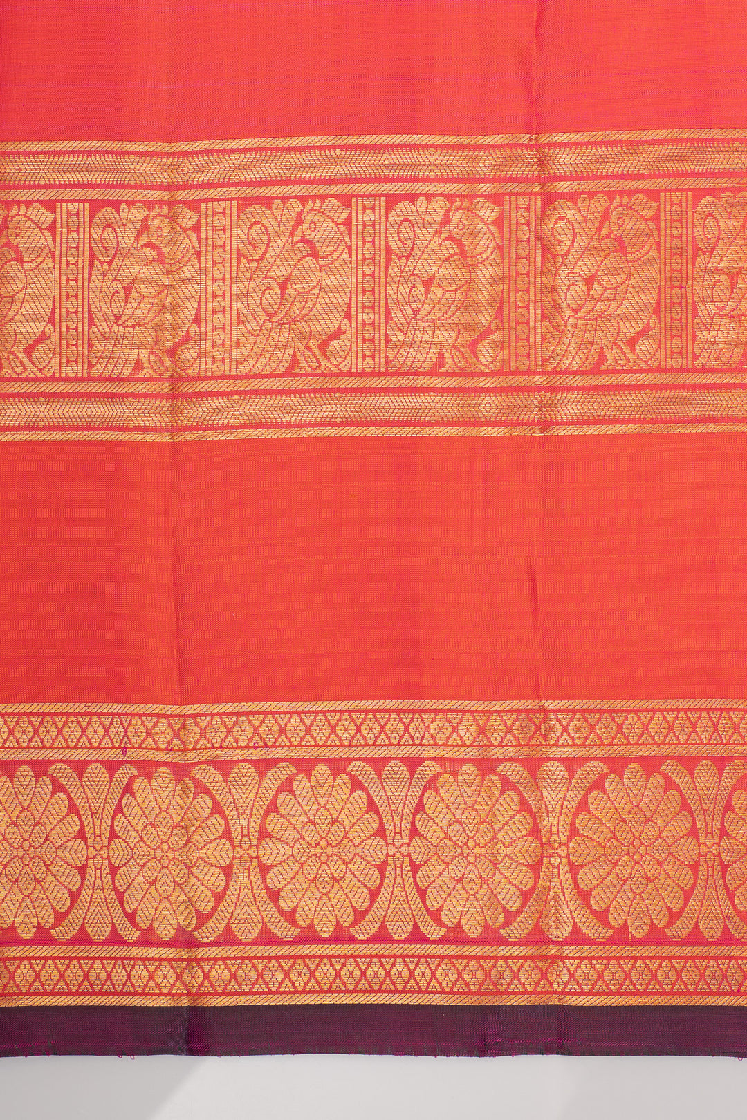 Peach Orange Vairaoosi Pure Kanchipuram Silk Saree