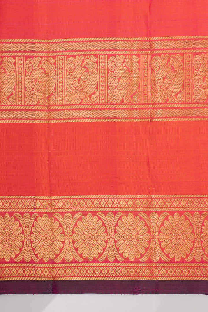 Peach Orange Vairaoosi Pure Kanchipuram Silk Saree